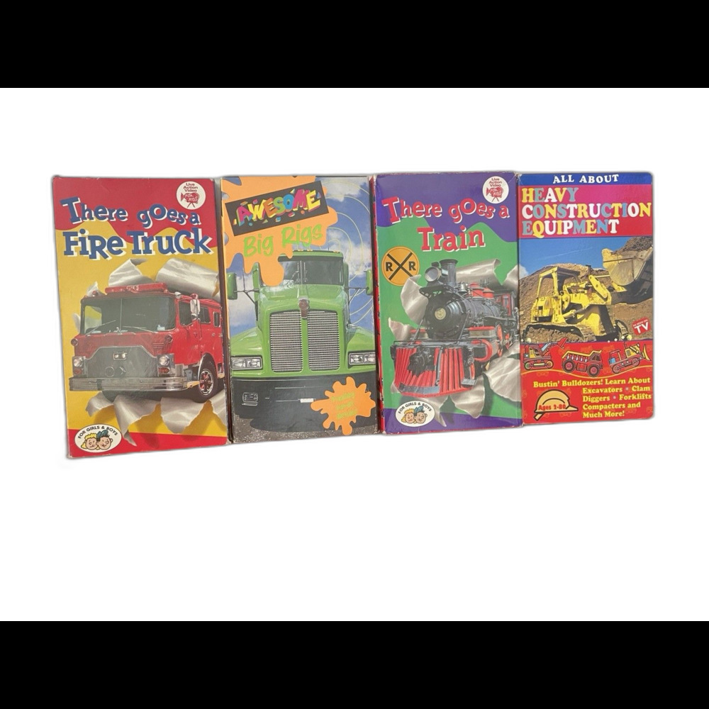 Vintage Kids Vehicle VHS Lot Fire Truck Train Big Rigs Construction Equipment